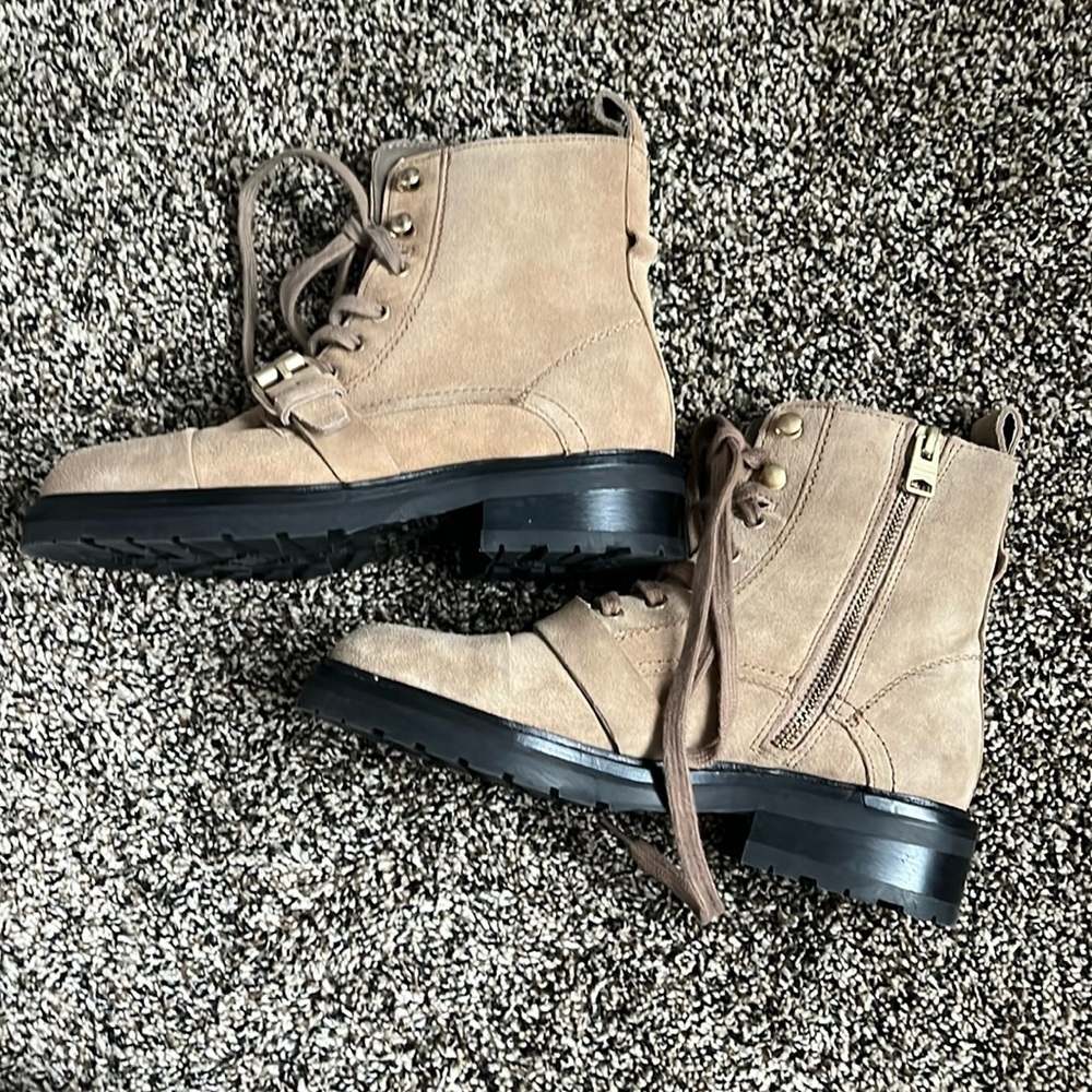 All Saints Revolve Dark Sand Suede Donita Combat Bootie, worn once